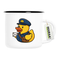 Emaille Tasse Quietscheente Postbote Gummiente Briefträger 300ml Vintage