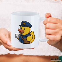 Kaffeetasse Quietscheente Postbote Gummiente Briefträger 330ml