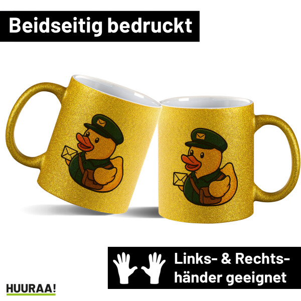 Glitzertasse Quietscheente Postbote Gummiente Briefträger 330ml