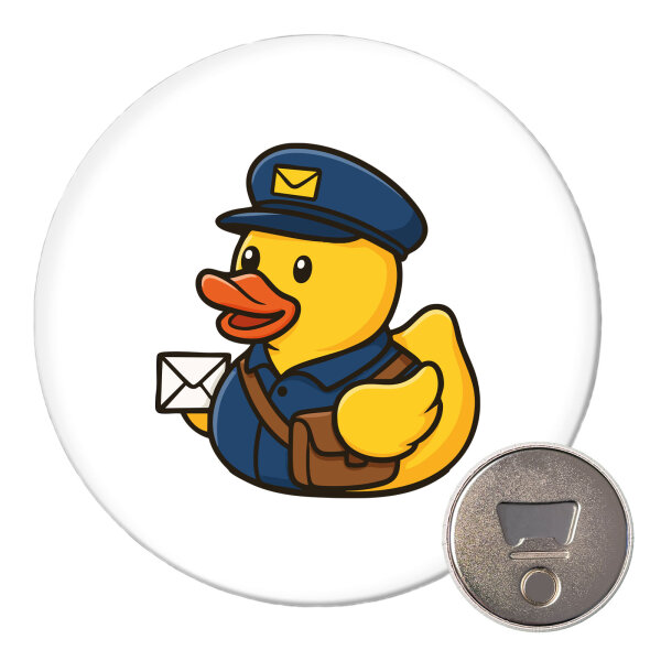 Magnet Quietscheente Postbote Gummiente Briefträger 59mm Kühlschrankmagnet Flaschenöffner