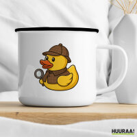 Emaille Tasse Quietscheente Detektiv Gummiente Ermittler 300ml Vintage Emaille Becher