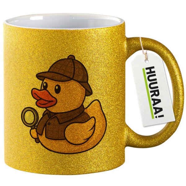 Glitzertasse Quietscheente Detektiv Gummiente Ermittler 330ml