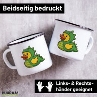 Emaille Tasse Quietscheente Dinosaurier Gummiente...