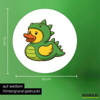 Aufkleber Quietscheente Dinosaurier Gummiente Gärtnerin 10cm rund