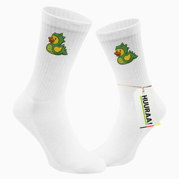 Unisex Socken Quietscheente Dinosaurier Gummiente Gärtnerin Größe 37/46 White Motiv Tennissocken