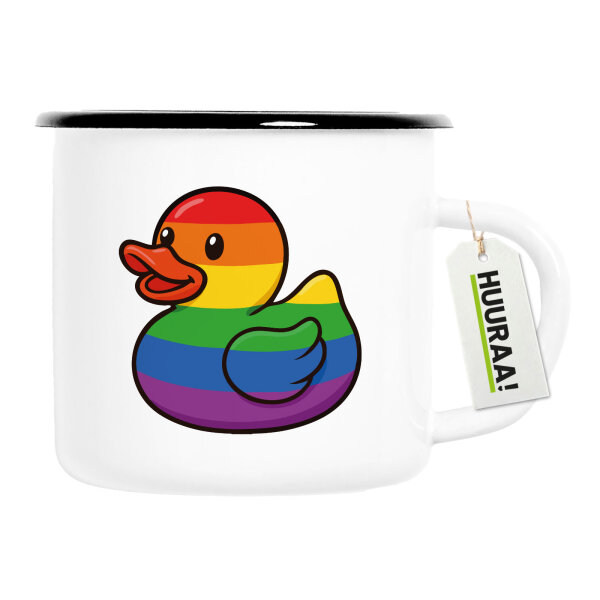 Emaille Tasse Quietscheente LGBTQ Pride Comic Gummiente 300ml Vintage
