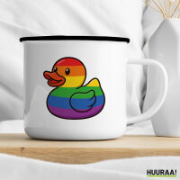 Emaille Tasse Quietscheente LGBTQ Pride Comic Gummiente 300ml Vintage