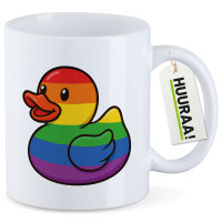 Kaffeetasse Quietscheente LGBTQ Pride Comic Gummiente 330ml