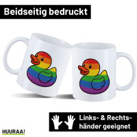 Kaffeetasse Quietscheente LGBTQ Pride Comic Gummiente 330ml