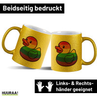 Glitzertasse Quietscheente LGBTQ Pride Comic Gummiente 330ml