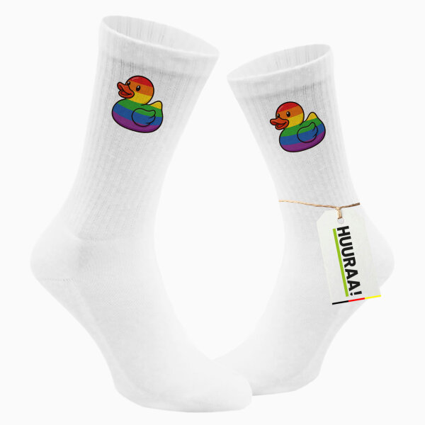 Unisex Socken Quietscheente LGBTQ Pride Comic Gummiente Größe 37/46 White Motiv Tennissocken