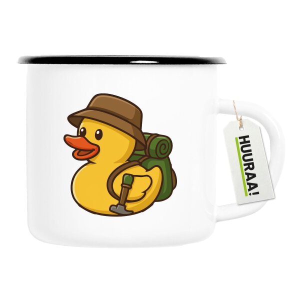 Emaille Tasse Quietscheente Wanderer Gummiente Hiking  300ml Vintage Emaille Becher