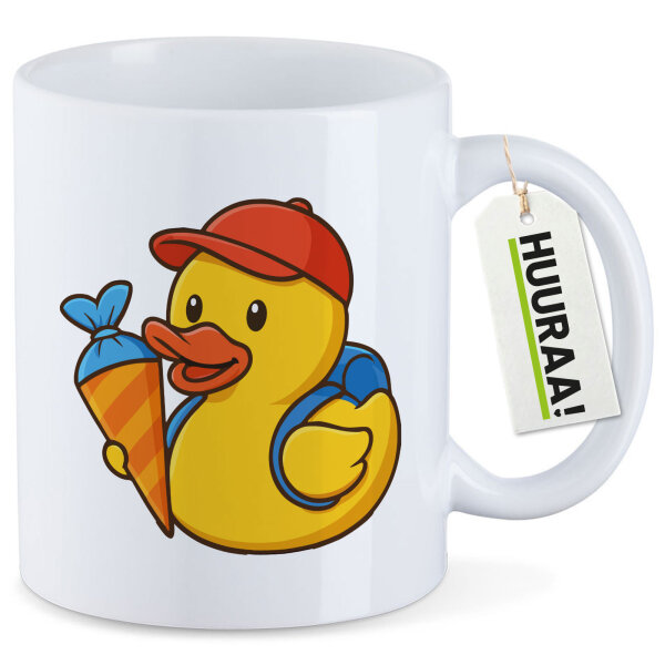 Kaffeetasse Quietscheente Einschulung Gummiente Schulanfang 330ml