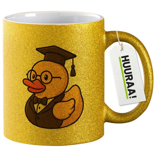 Glitzertasse Quietscheente Professor Gummiente Lehrer 330ml