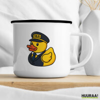 Emaille Tasse Quietscheente Taxi-Fahrer Gummiente Chauffeur 300ml Vintage