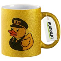 Glitzertasse Quietscheente Taxi-Fahrer Gummiente 330ml