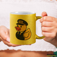 Glitzertasse Quietscheente Taxi-Fahrer Gummiente Chauffeur 330ml