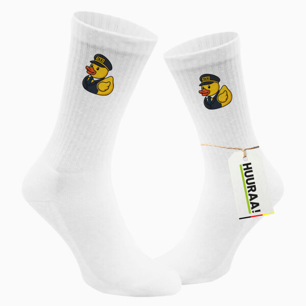 Unisex Socken Quietscheente Taxi-Fahrer Gummiente Chauffeur Größe 37/46 White Motiv Tennissocken