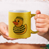 Glitzertasse Quietscheente Gefängnis Gummiente Knast 330ml