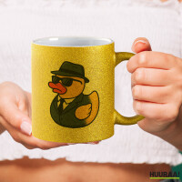 Glitzertasse Quietscheente Agent Gummiente Spion 330ml