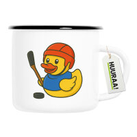 Emaille Tasse Quietscheente Eishockey Gummiente Hockey 300ml Vintage