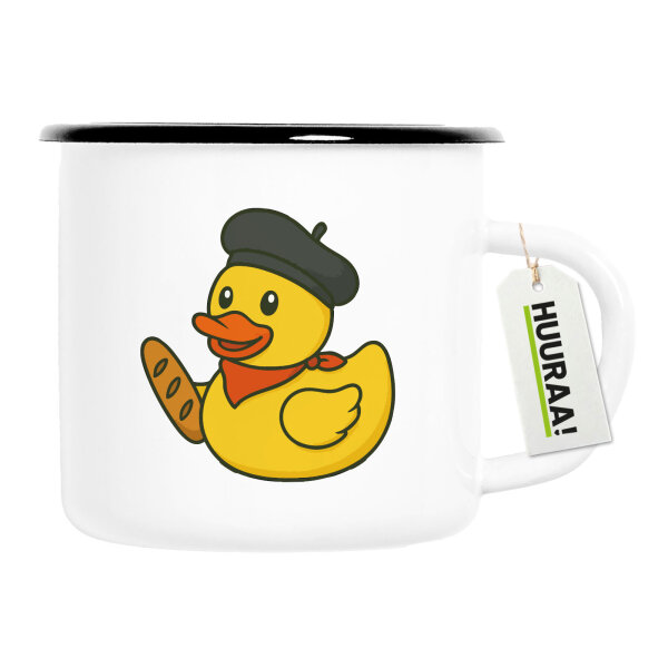Emaille Tasse Quietscheente Frankreich Gummiente Franzose 300ml Vintage
