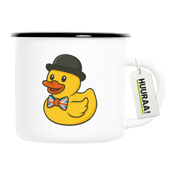 Emaille Tasse Quietscheente Großbritannien Gummiente Brite 300ml Vintage