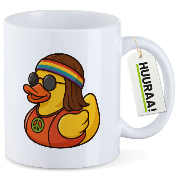 Kaffeetasse Quietscheente Hippie Gummiente Peace 330ml