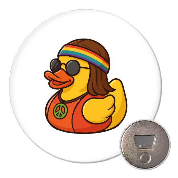 Magnet Quietscheente Hippie Gummiente Peace 59mm Kühlschrankmagnet Flaschenöffner
