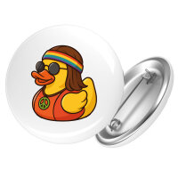 Button Quietscheente Hippie Gummiente Peace rund