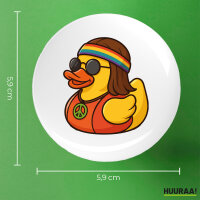 Button Quietscheente Hippie Gummiente Peace