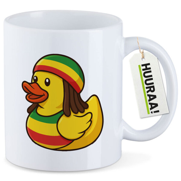Kaffeetasse Quietscheente Reggae Gummiente Rastafari 330ml