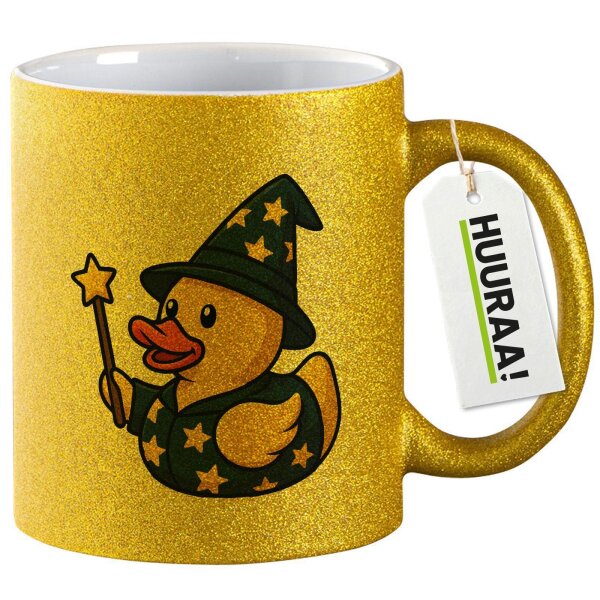 Glitzertasse Quietscheente Zauberer Gummiente Magier 330ml