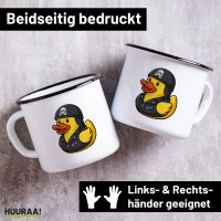 Emaille Tasse Quietscheente Biker Gummiente Rocker 300ml...