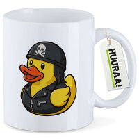 Kaffeetasse Quietscheente Biker Gummiente Rocker 330ml