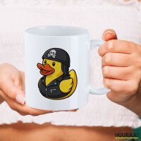 Kaffeetasse Quietscheente Biker Gummiente Rocker 330ml