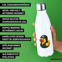 Edelstahl-Trinkflasche Quietscheente Biker Gummiente Rocker 500ml Wasserflasche