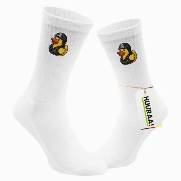 Unisex Socken Quietscheente Biker Gummiente Rocker Größe 37/46 White Motiv Tennissocken