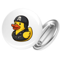 Button Quietscheente Biker Gummiente Rocker rund