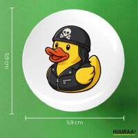 Button Quietscheente Biker Gummiente Rocker