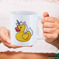 Kaffeetasse Quietscheente Einhorn Gummiente Unicorn 330ml