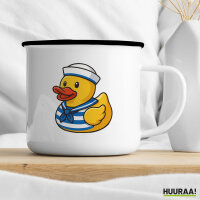 Emaille Tasse Quietscheente Matrose Gummiente Seemann 300ml Vintage Emaille Becher