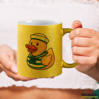 Glitzertasse Quietscheente Matrose Gummiente Seemann 330ml