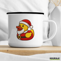Emaille Tasse Quietscheente Nikolaus Gummiente Weihnachtsmann 300ml Vintage