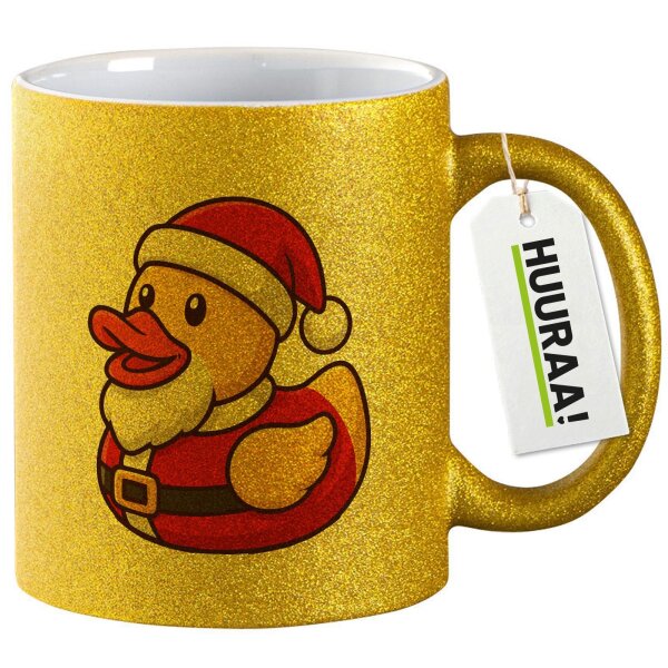 Glitzertasse Quietscheente Nikolaus Weihnachtsmann 330ml