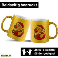Glitzertasse Quietscheente Nikolaus Gummiente Weihnachtsmann 330ml