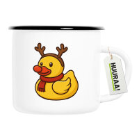 Emaille Tasse Quietscheente Rudolf Gummiente Rentier 300ml Vintage