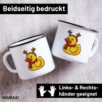 Emaille Tasse Quietscheente Rudolf Gummiente Rentier 300ml Vintage