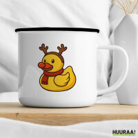 Emaille Tasse Quietscheente Rudolf Gummiente Rentier 300ml Vintage