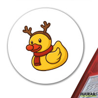 Aufkleber Quietscheente Rudolf Gummiente Rentier 10cm rund